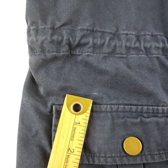 Navy Blue Cargo Jacket Womens Medium Gold Red Hooded Full Zip Utility Chore - Picture 15 of 16